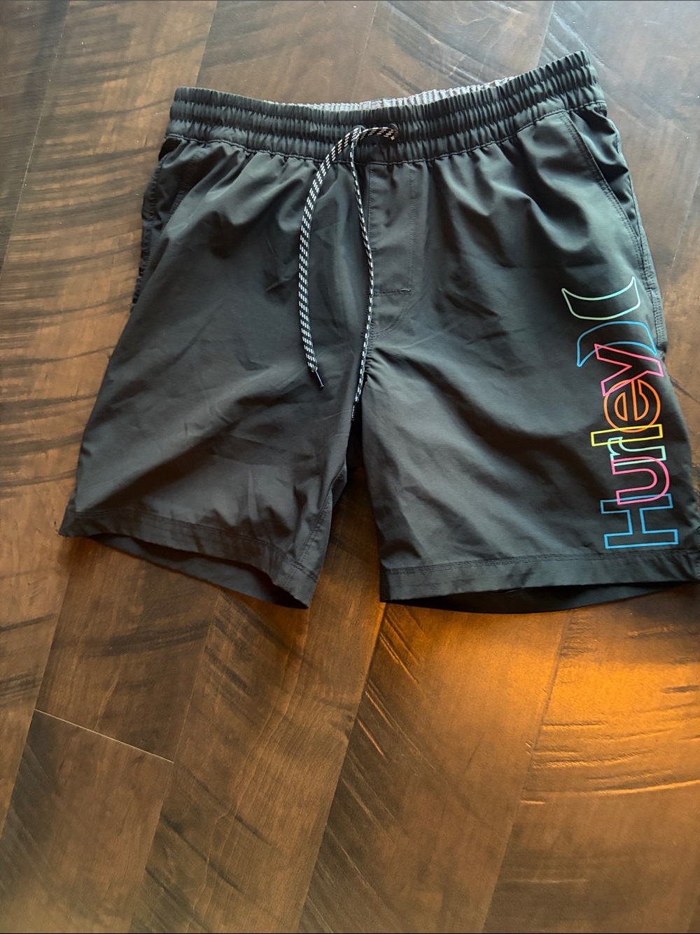 Hurley Black Swim Trunks with Multicolor Logo